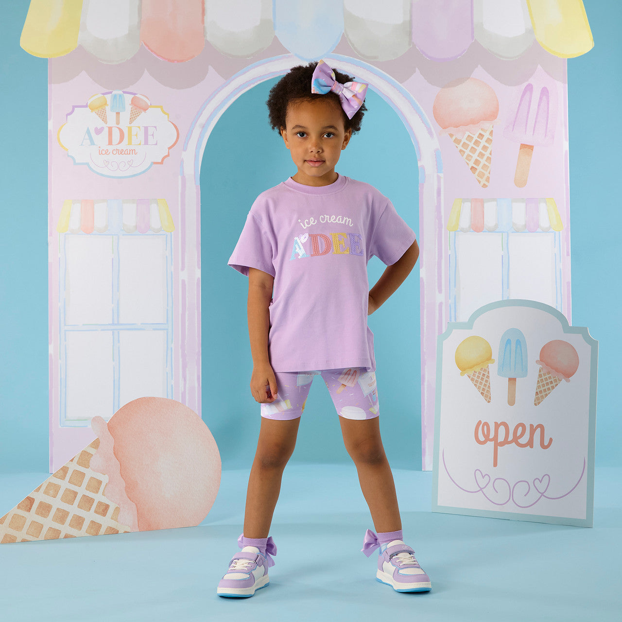 SS26 ADee SOPHIA Purple Ice Cream Print Cycling Shorts Set