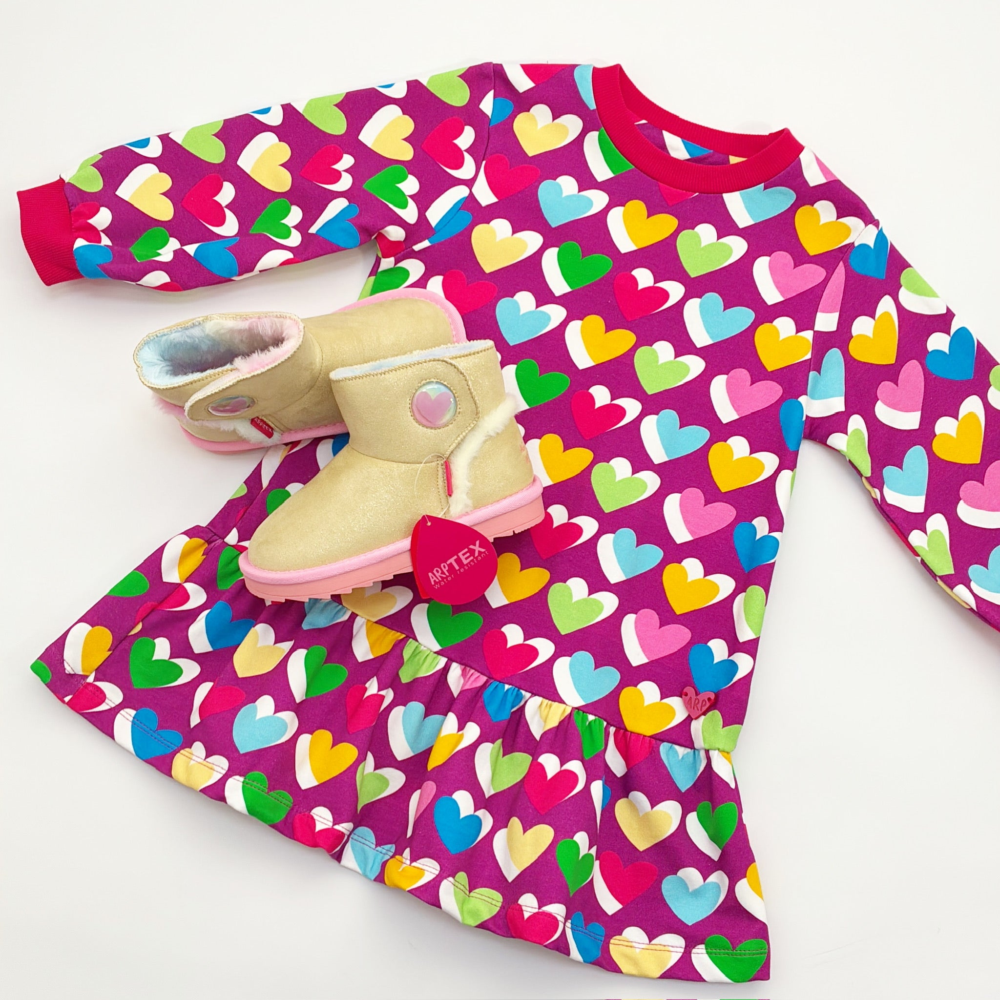 AW25 Agatha Ruiz De La Prada Junior Purple Multicoloured Heart Print Dress