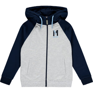 AW23 MiTCH LONDON & MONTREAL Grey Navy & Light Blue Logo Contrast Hooded 3 Piece Zipper Tracksuit