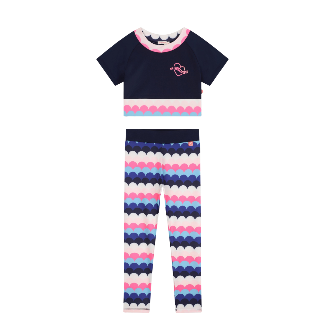 Billieblush Navy Blue Pink & White Mermaid Pattern Gym Legging Set