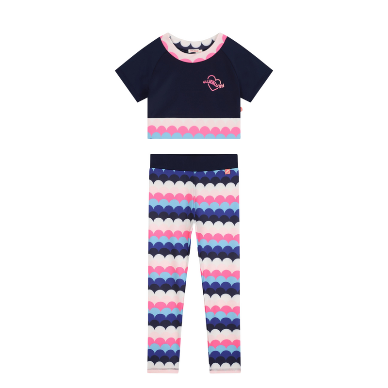 Billieblush Navy Blue Pink & White Mermaid Pattern Gym Legging Set