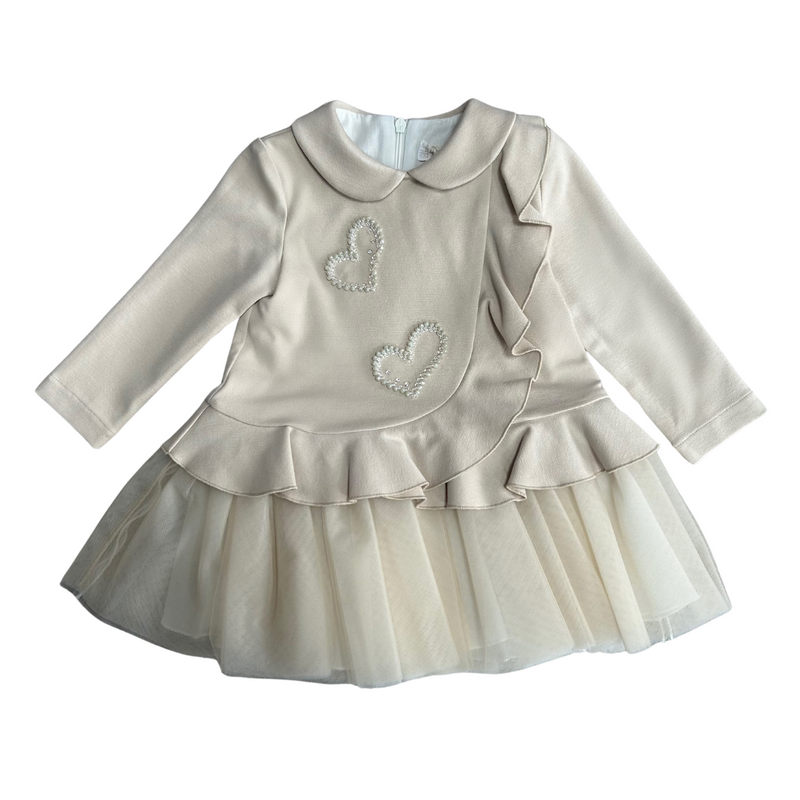 Bimbalo Beige Heart Bead Frill Dress