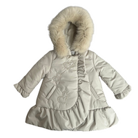 Bimbalo Beige Heart Bead Frill Fur Hood Coat