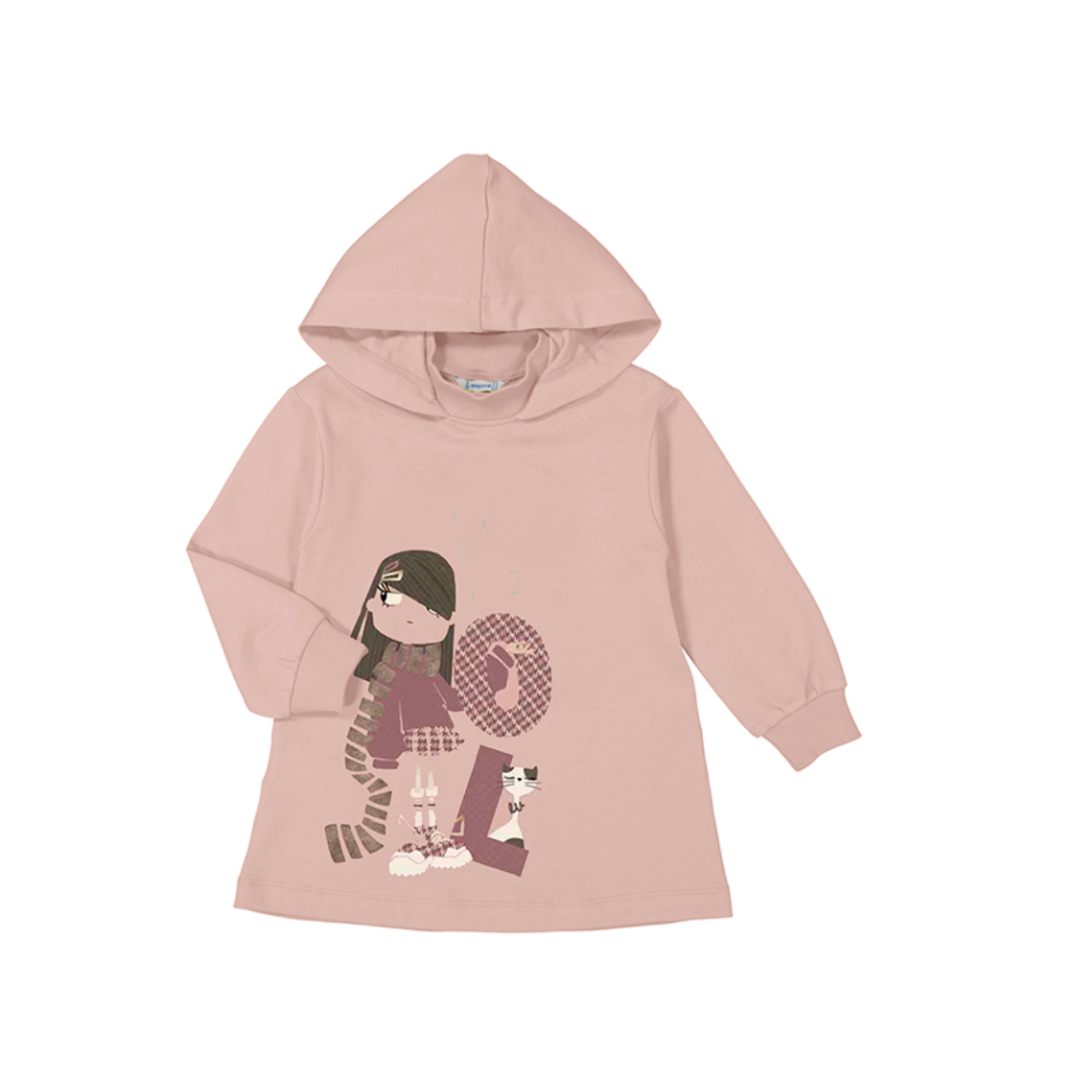 Mayoral Pink Girl & Cat Hooded Dress