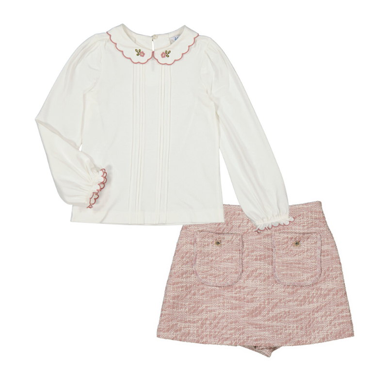 AW24 Mayoral Pink Tweed Skort Set