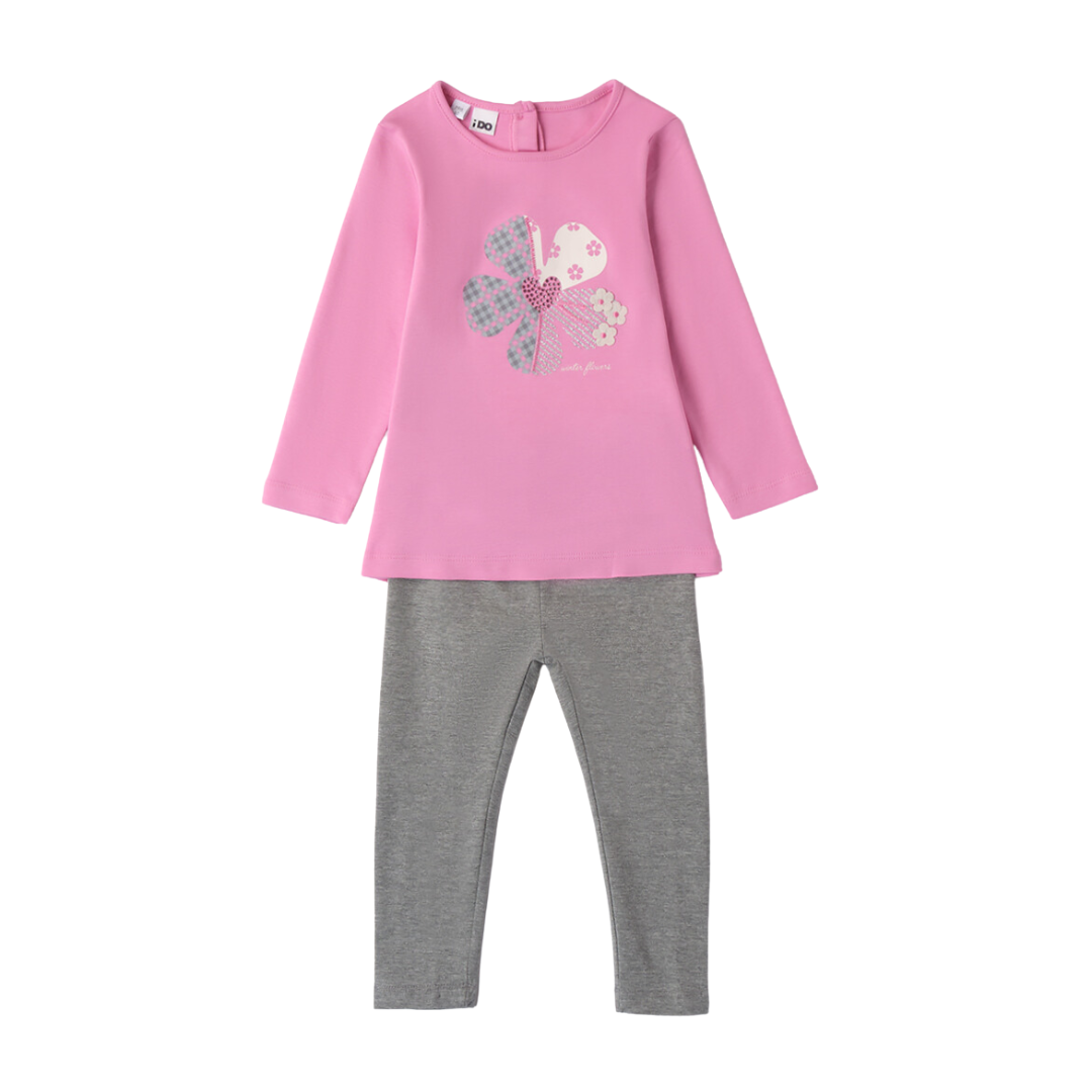 iDO Pink & Grey 'Winter Flowers' Legging Set