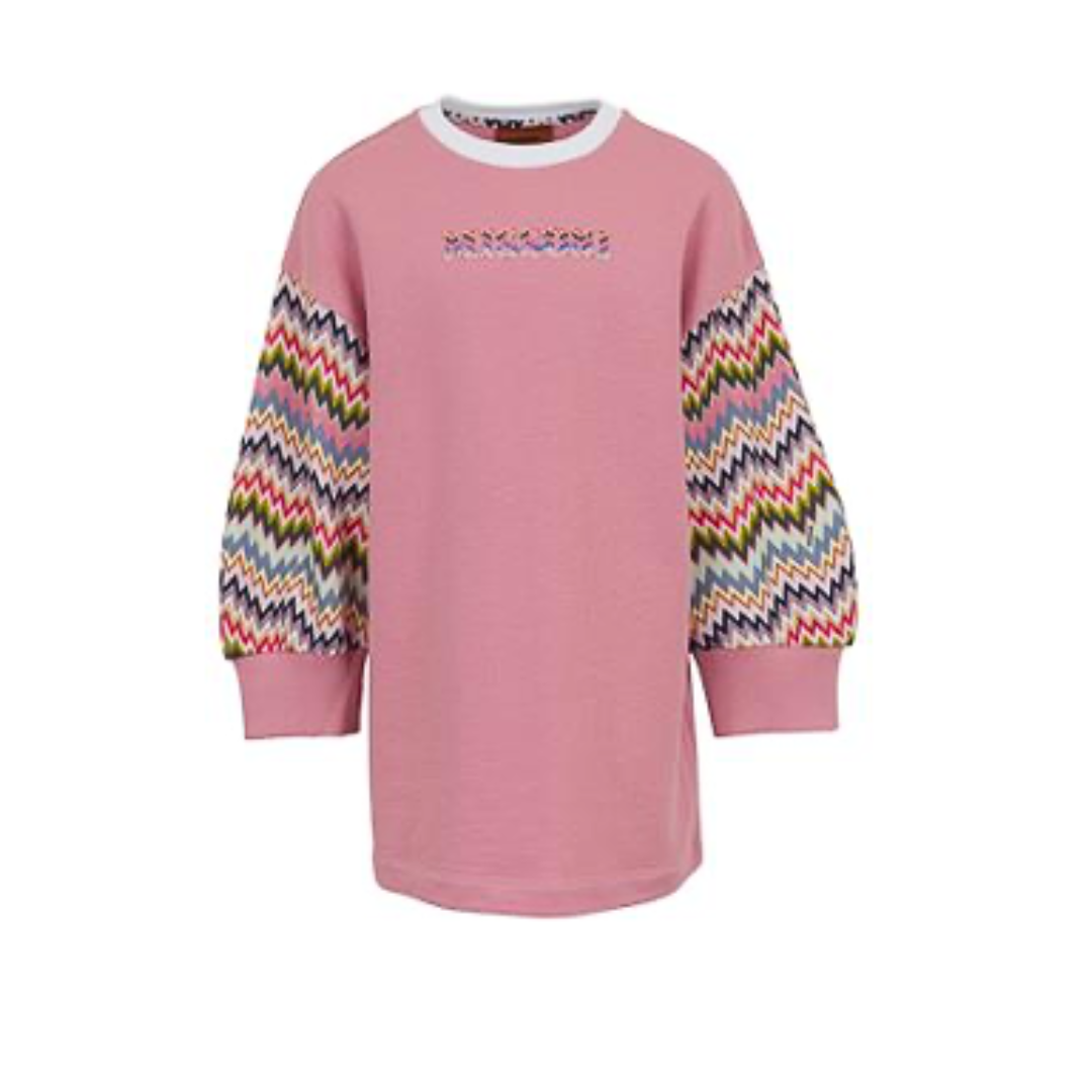 AW25 Missoni Pink Multicoloured Chevron Long Sleeve Dress