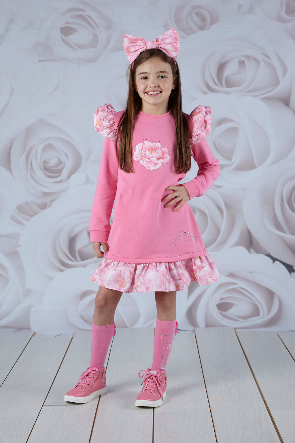 AW23 ADee ANASTASIA Dark Pink Frill Peony Heart Sweat Dress