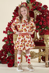 AW23 ADee COURTNEY White Red & Gold Crown & Roses Print Jersey Frill Dress