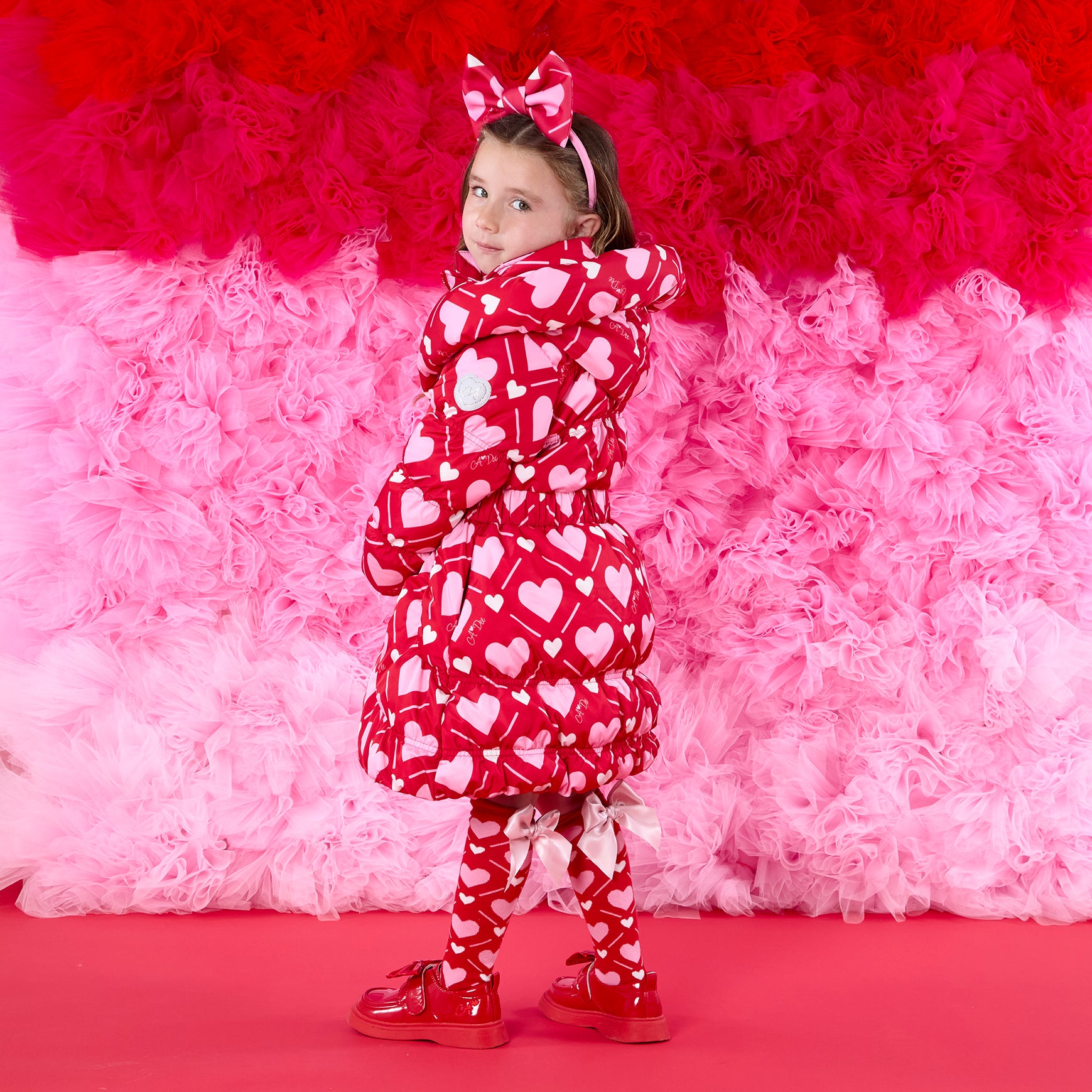 AW25 ADee LAUREN Red & Pink Heart Print Coat