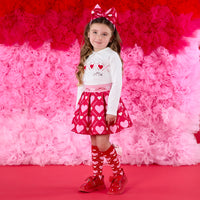 PREORDER AW25 ADee LYLA White Pink & Red Heart Print Skirt Set