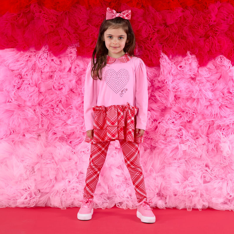 PREORDER AW25 ADee LYDIA Pink & Red Heart Check Leggings Set