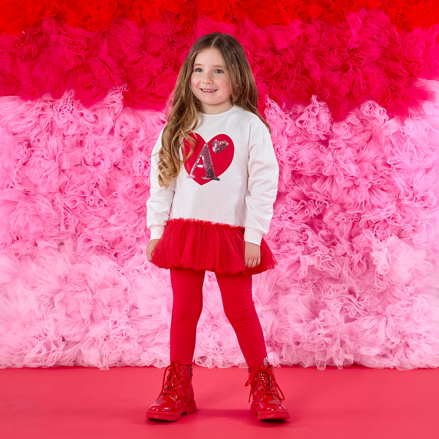 PREORDER AW25 ADee LUCIA White & Red Heart Tulle Leggings Set