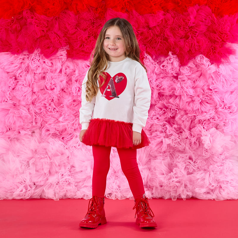 PREORDER AW25 ADee LUCIA White & Red Heart Tulle Leggings Set