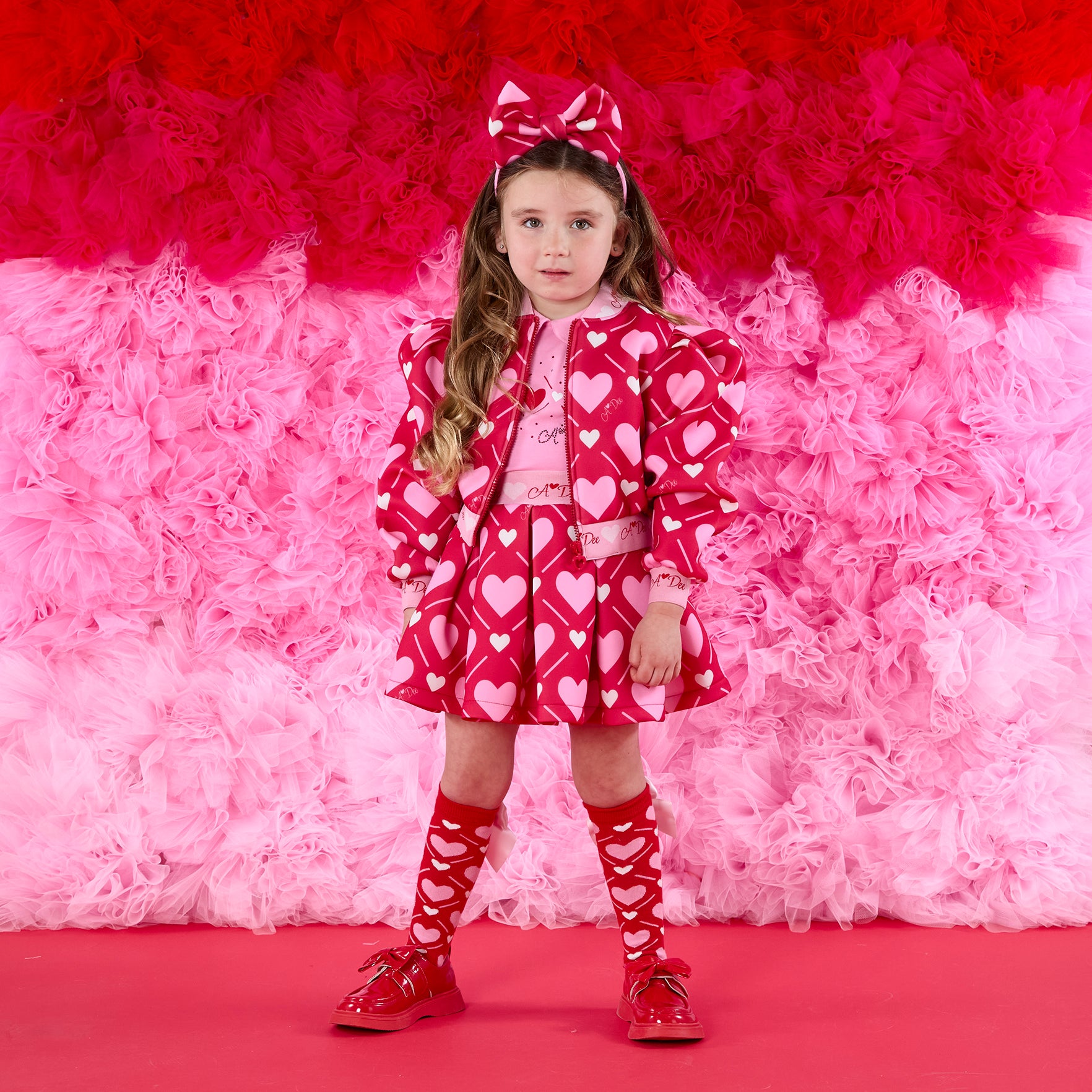 AW25 ADee LISETTE Red & Pink Heart Print Bomber Jacket