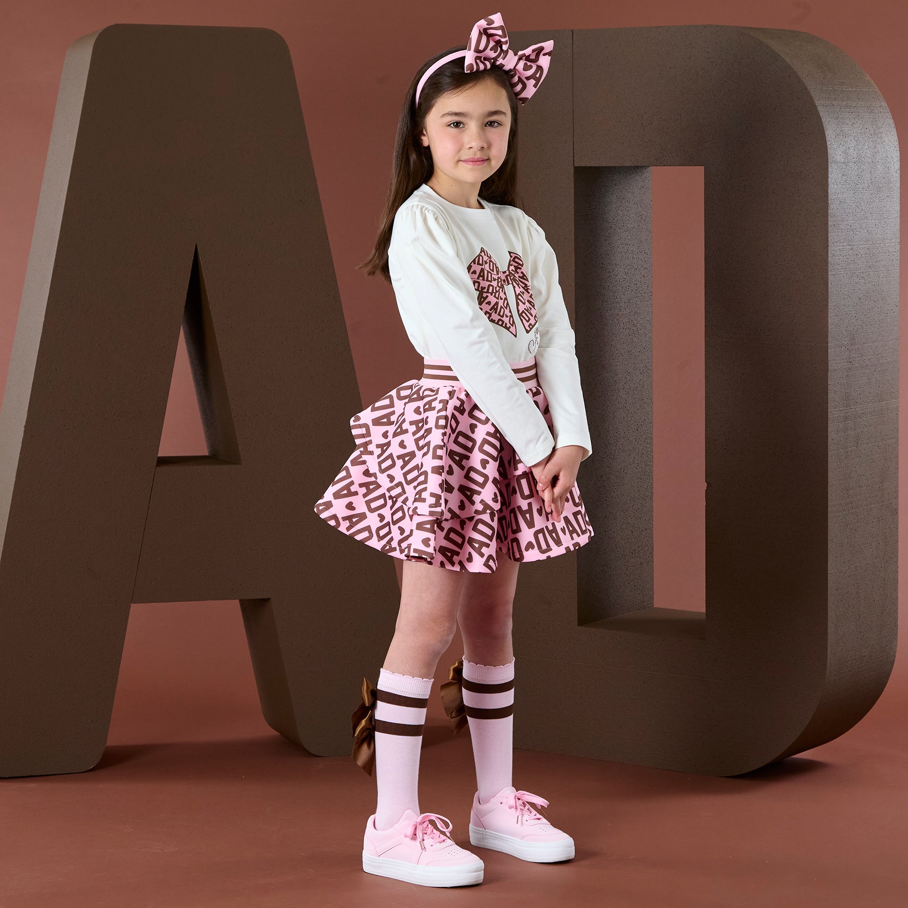 AW25 ADee MILAN White Initial Print Skirt Set