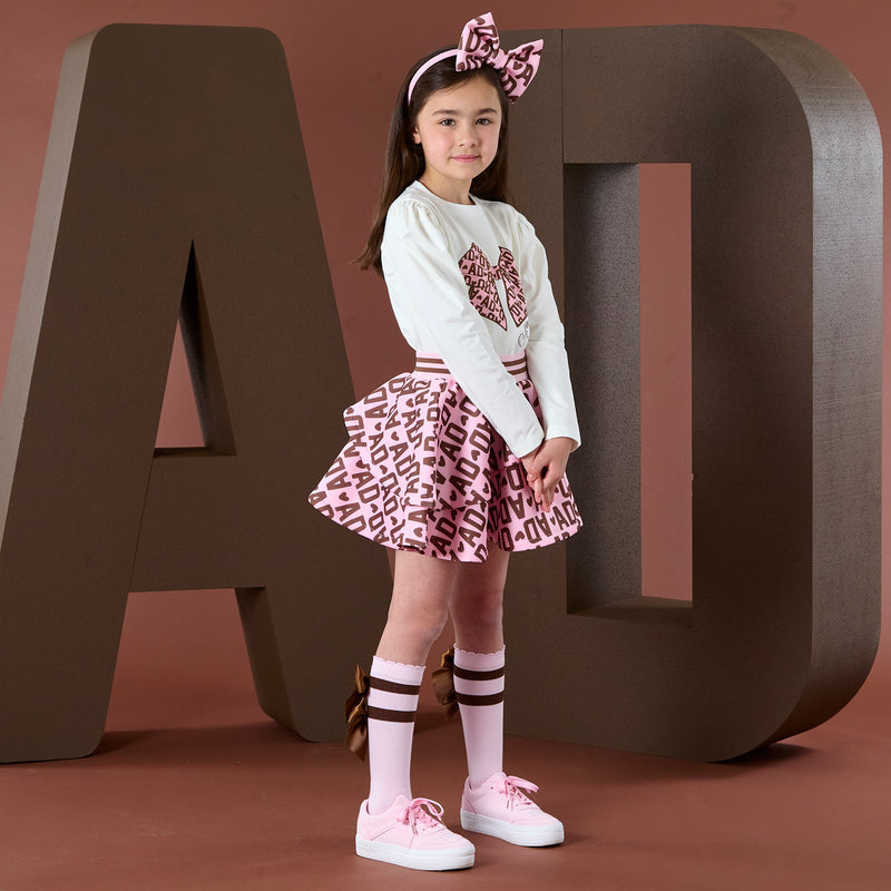 AW25 ADee MILAN White Initial Print Skirt Set