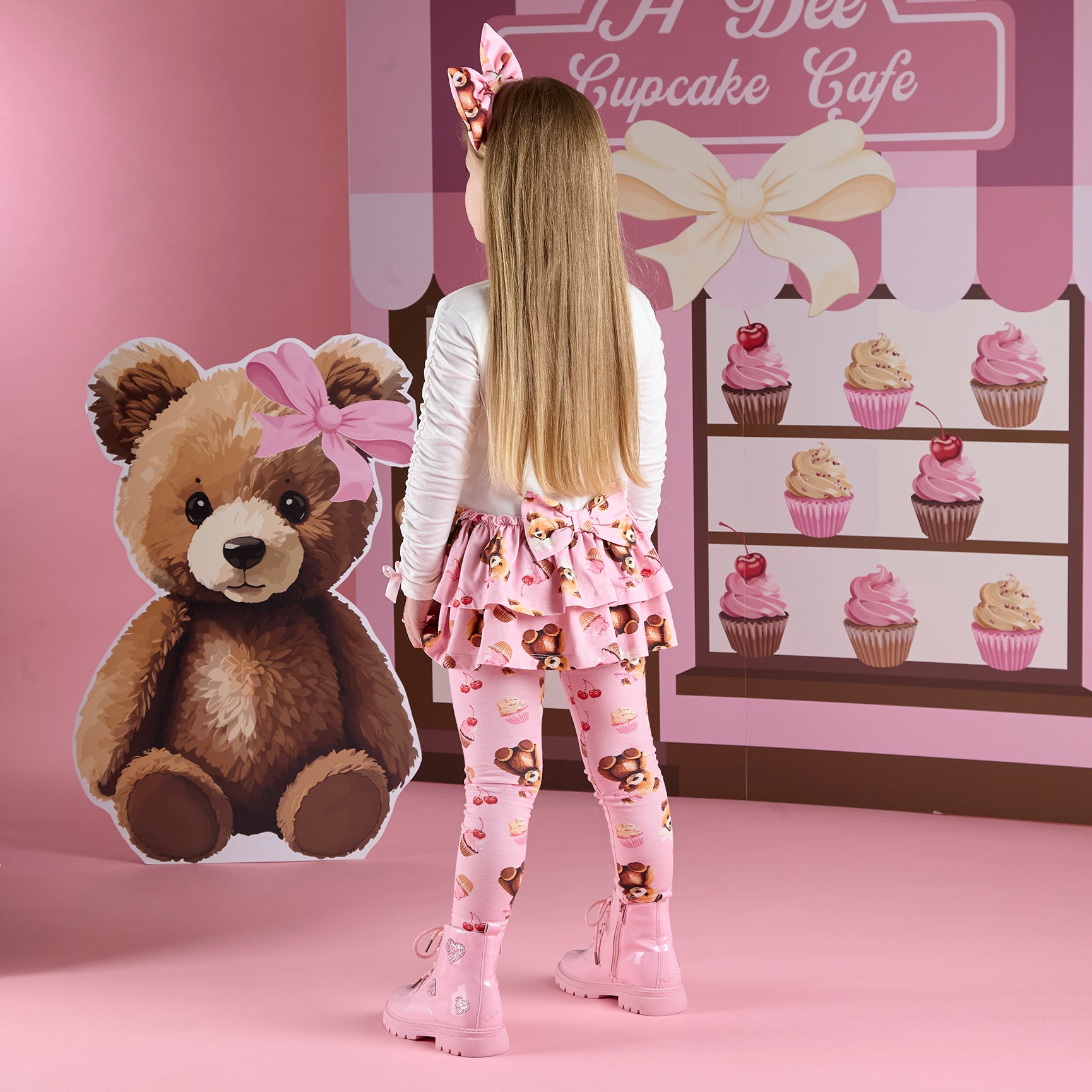 AW25 ADee MADISON White & Pink Bear Print Logo Leggings Set