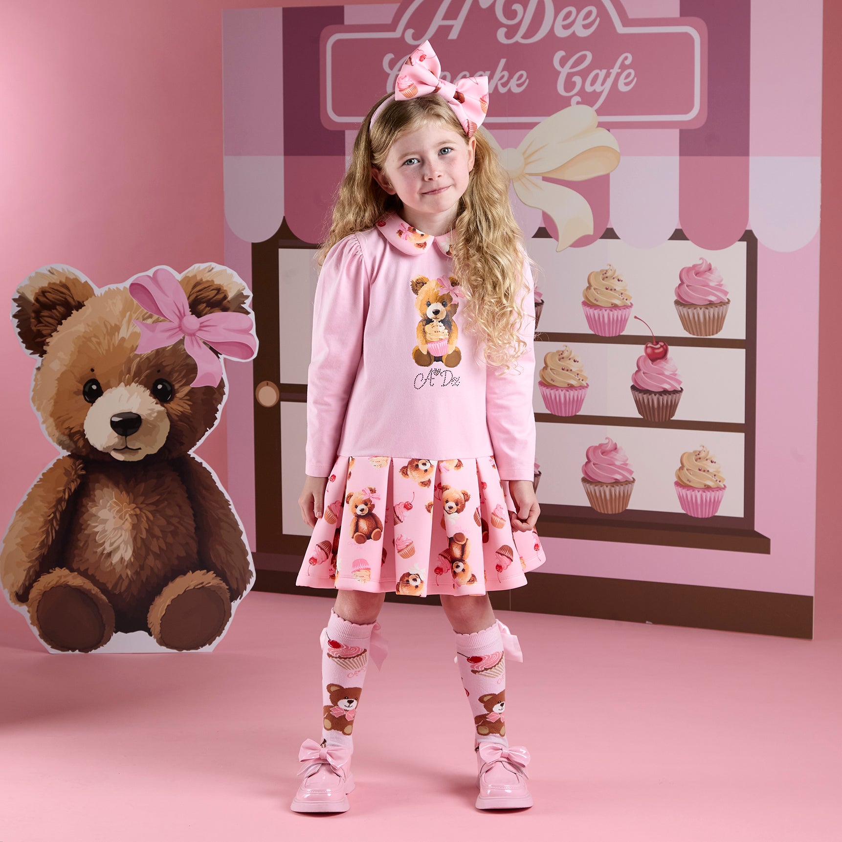 AW25 ADee MEADOW Pink Bear Print Logo Dress