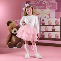 AW25 ADee MACKENZIE White & Pink Tulle Bow Skirt Set