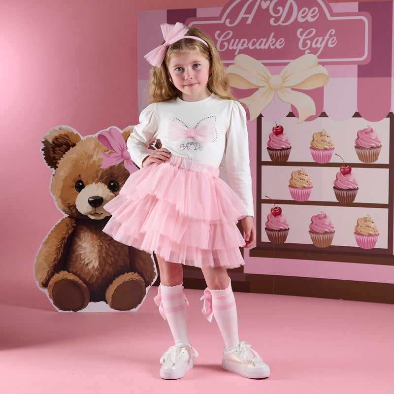AW25 ADee MACKENZIE White & Pink Tulle Bow Skirt Set