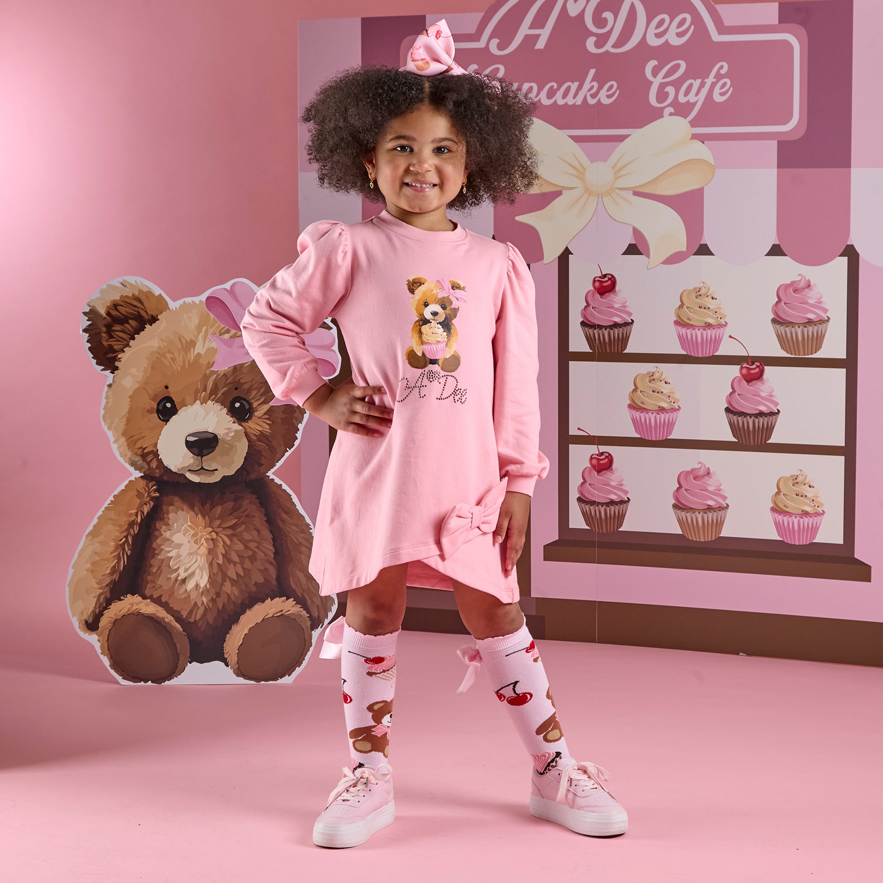 AW25 ADee MICHELLE Pink Bear Logo Bow Dress