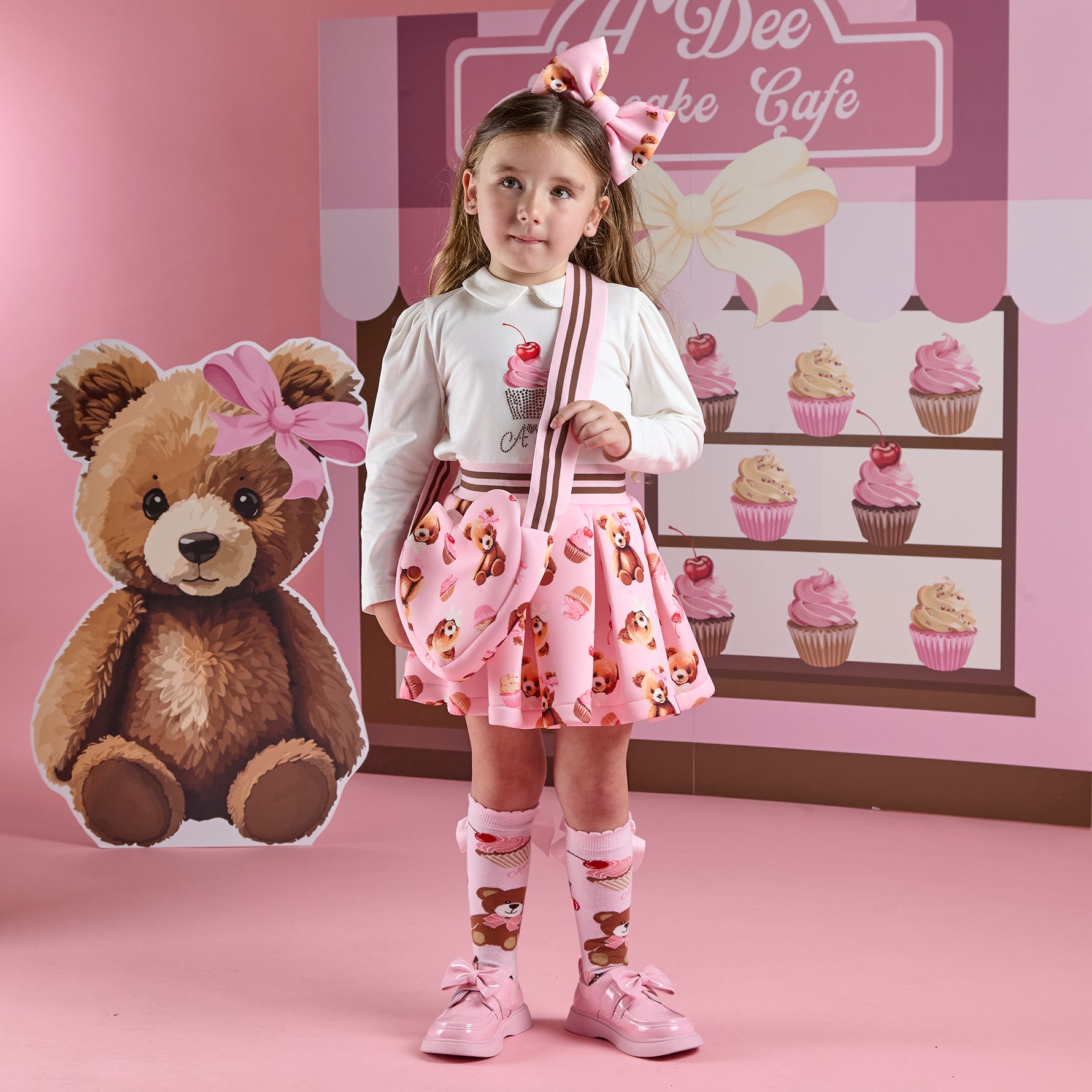AW25 ADee MABEL White Cupcake Bear Print Logo Skirt Set