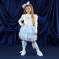 AW25 ADee NAYA White & Blue Tulle Bow Skirt Set