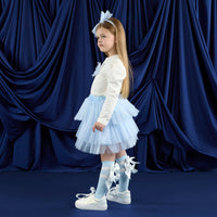 AW25 ADee NAYA White & Blue Tulle Bow Skirt Set