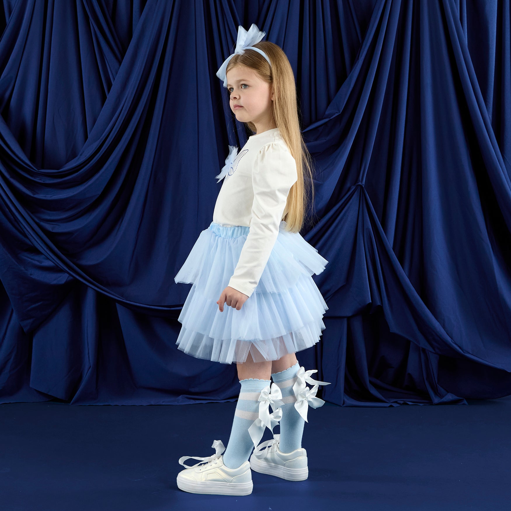 AW25 ADee NAYA White & Blue Tulle Bow Skirt Set