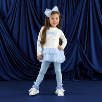 AW25 ADee MILA White & Blue Tulle Bow Leggings Set