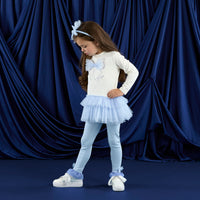 AW25 ADee MILA White & Blue Tulle Bow Leggings Set