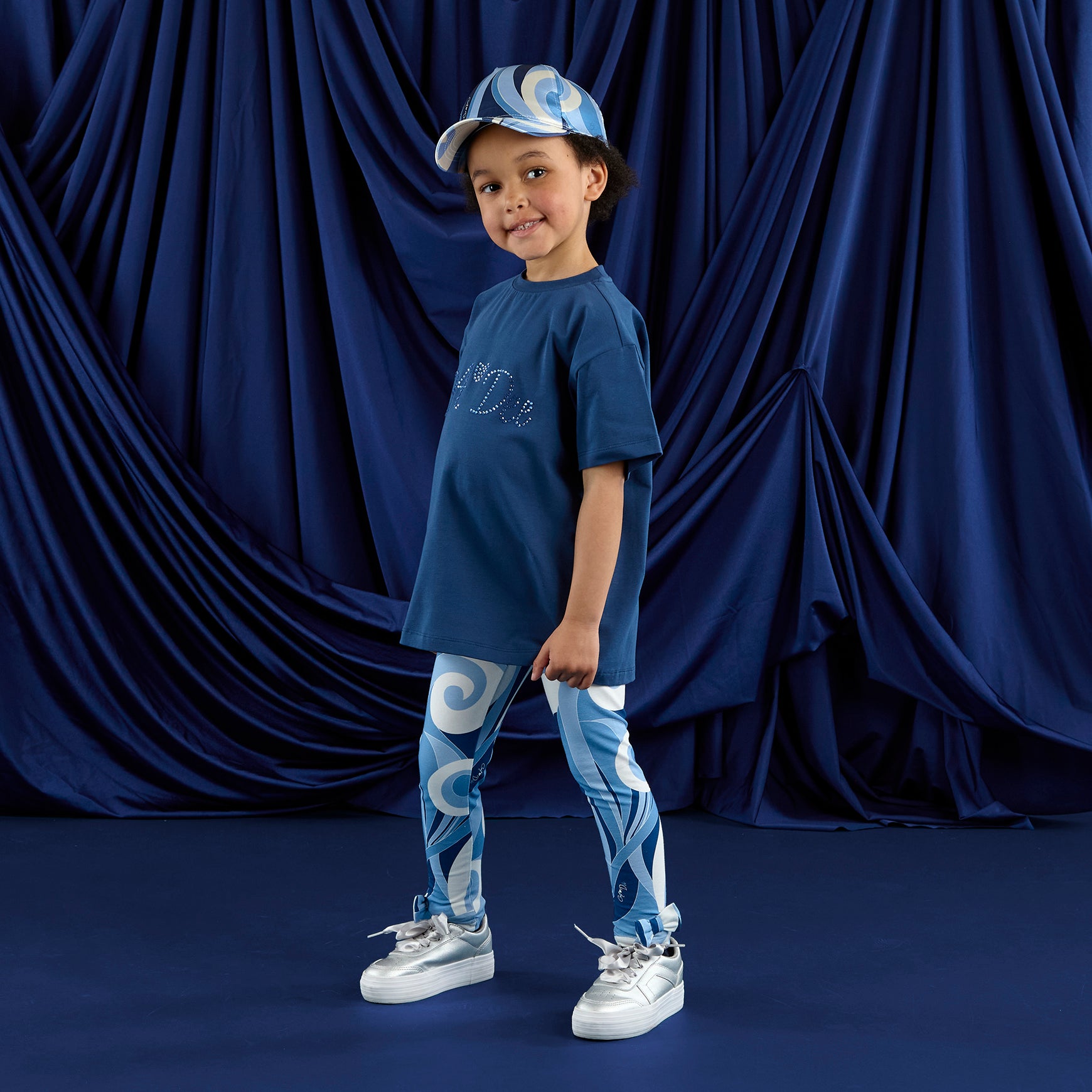 AW25 ADee MIMI Blue & White Swirl Print Logo Leggings Set