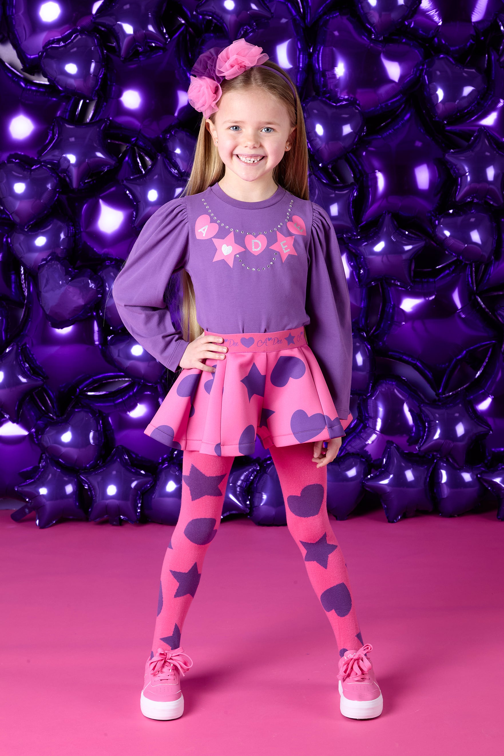 ADee TIFFANY Bold Purple Hearts & Stars Print Short Set