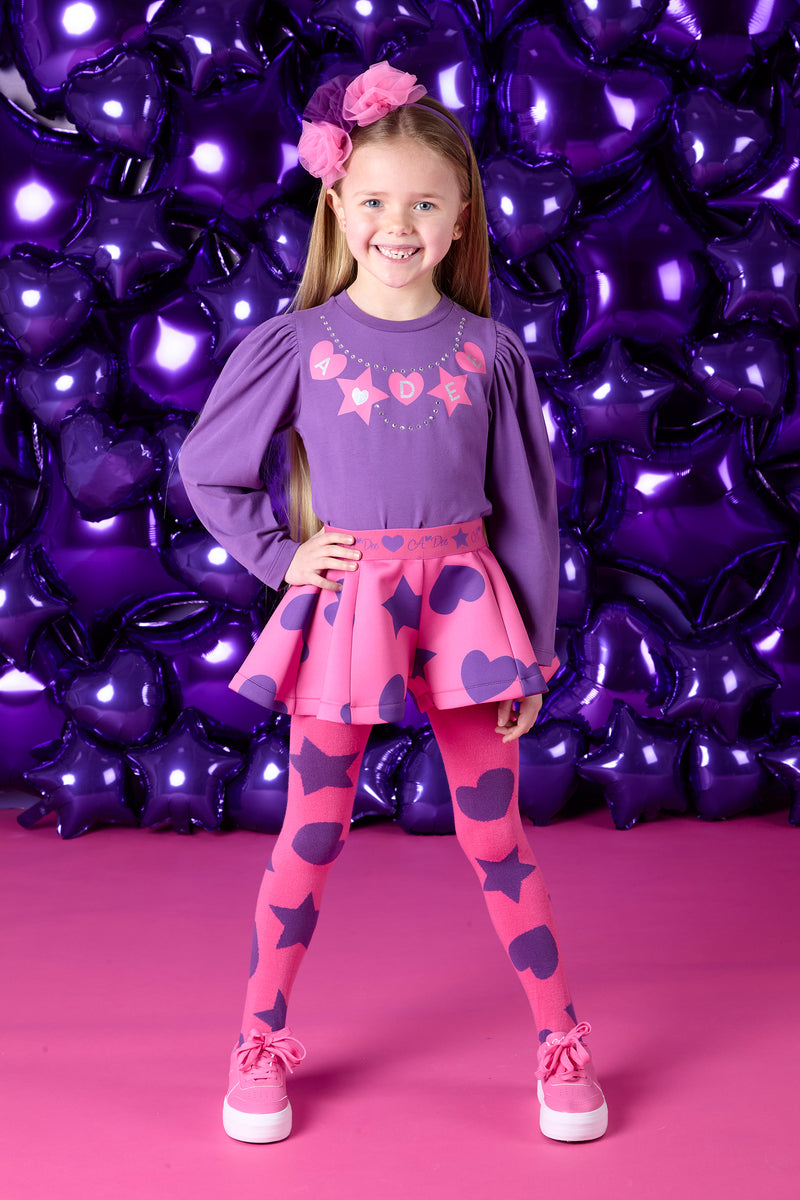 ADee TIFFANY Bold Purple Hearts & Stars Print Short Set