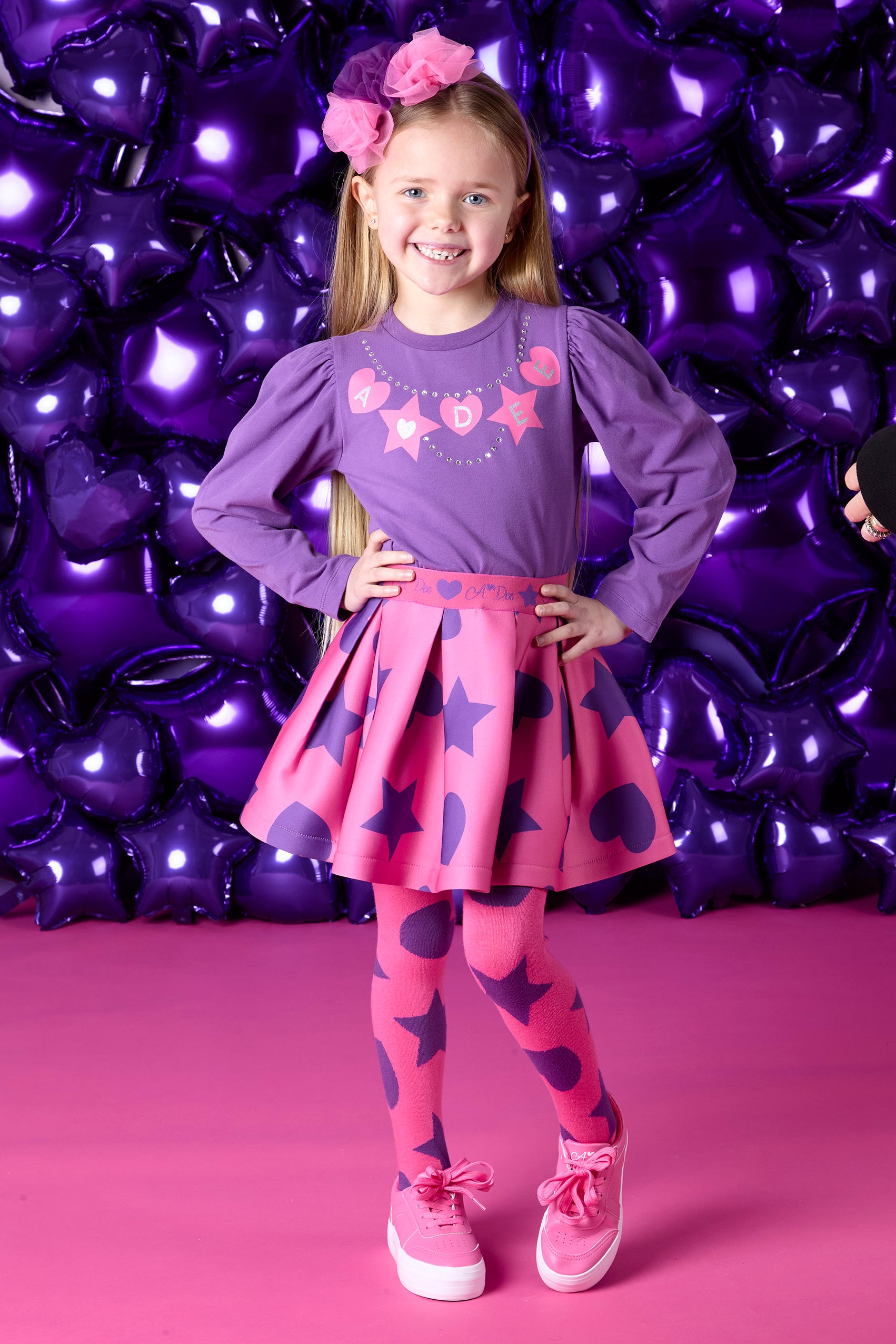 ADee TAYLOR Bold Purple Hearts & Stars Print Skirt Set