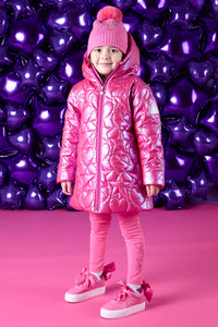ADee TARA Hot Pink Metallic Embroidered Puffer Jacket