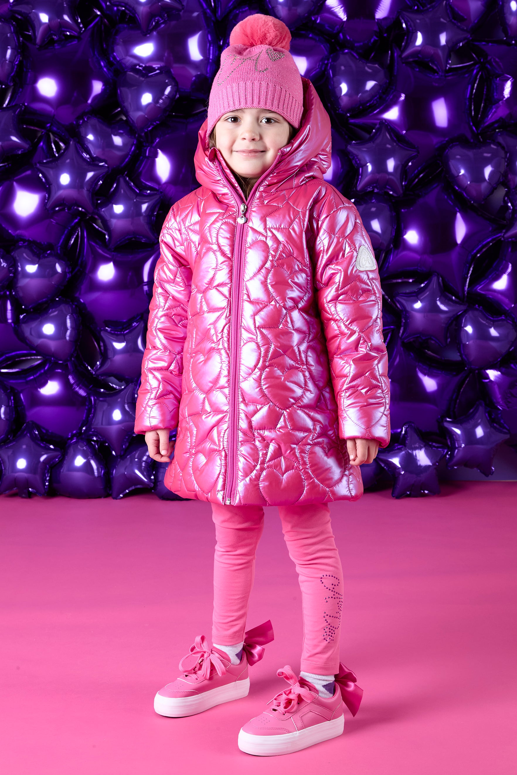 ADee TARA Hot Pink Metallic Embroidered Puffer Jacket