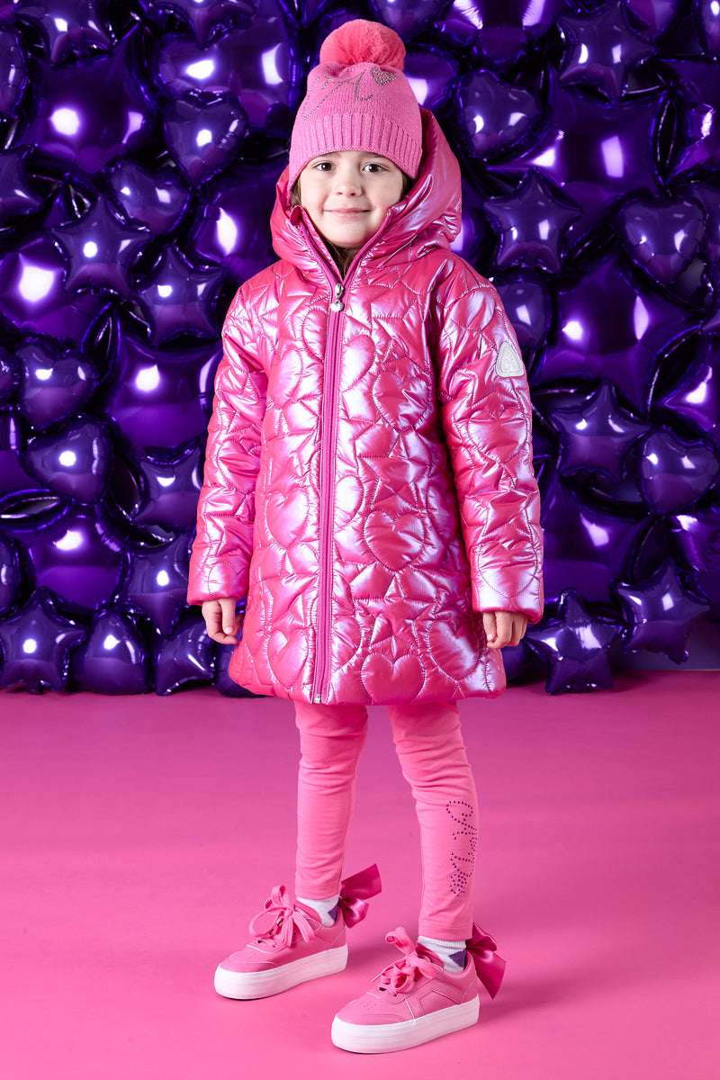 ADee TARA Hot Pink Metallic Embroidered Puffer Jacket