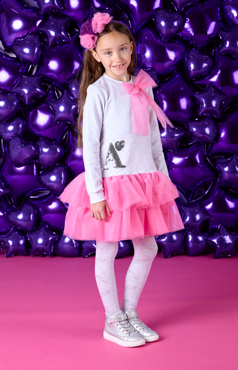 ADee THEA Light Grey & Pink Bow Logo Sweat Dress