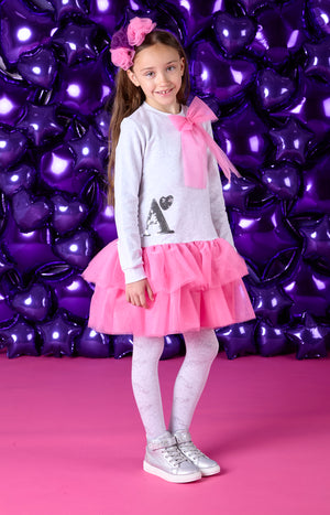 AW24 ADee THEA Light Grey & Pink Bow Logo Sweat Dress