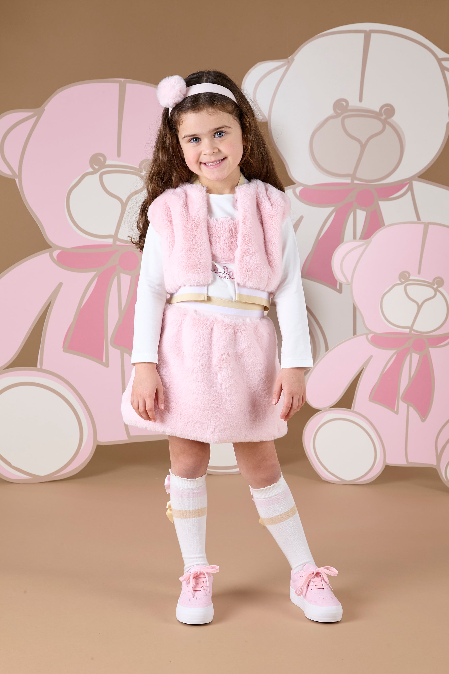 ADee SALLY & SISI Baby Pink Faux Fur Three Piece Gilet & Skirt Set