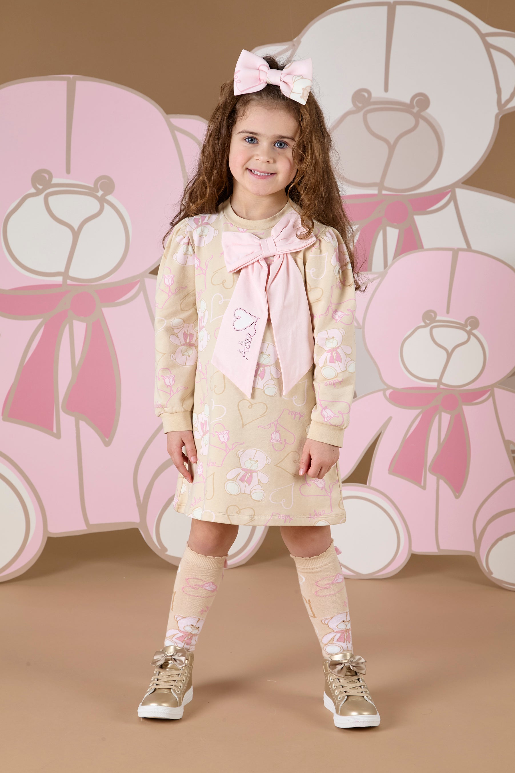 ADee SAGE Beige Teddy Print Sweat Dress