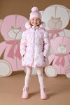 ADee STELLA Baby Pink Faux Fur Hooded Teddy Print Jacket