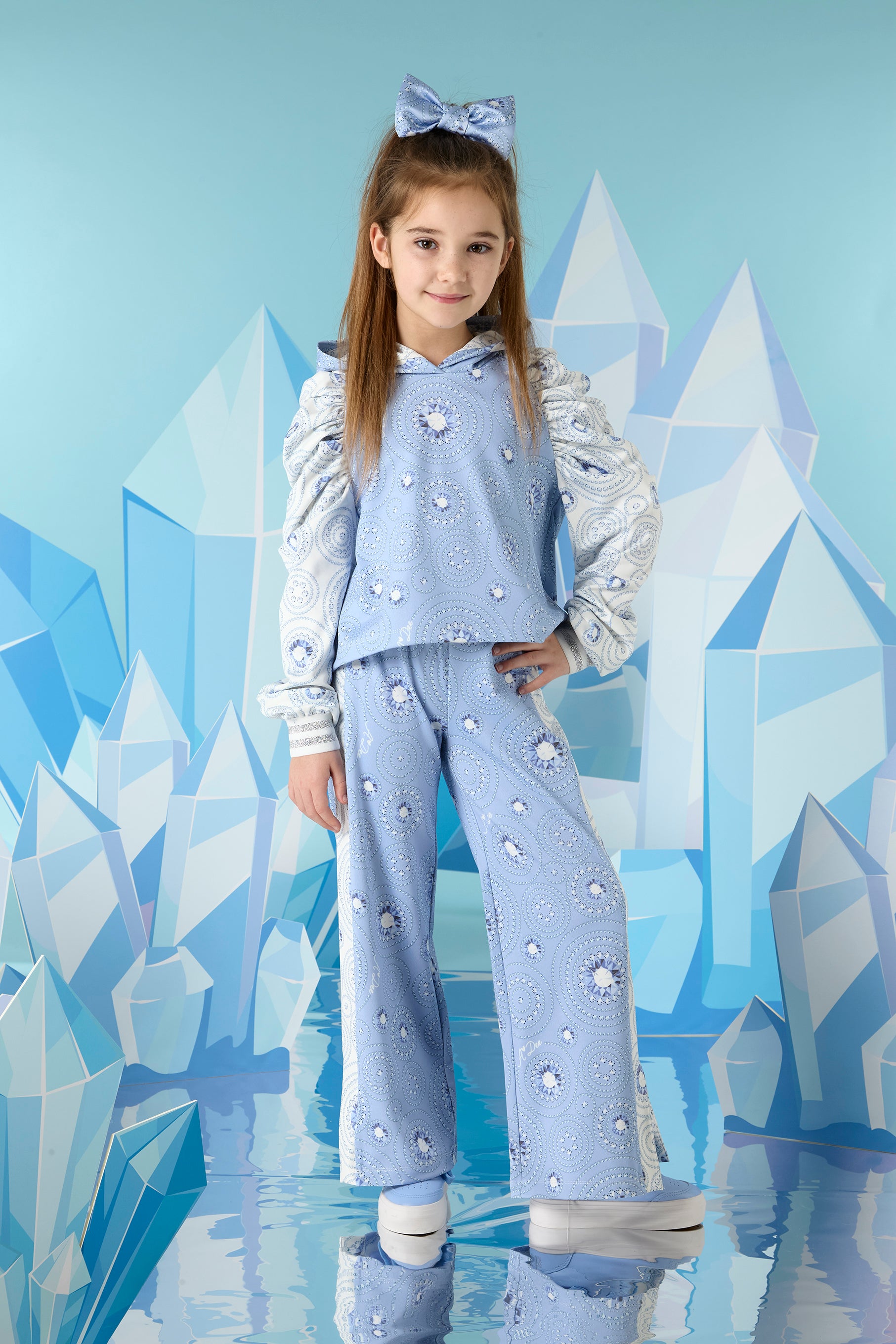 ADee PAULA Iced Blue Two Tone Diamond Print Flare Tracksuit