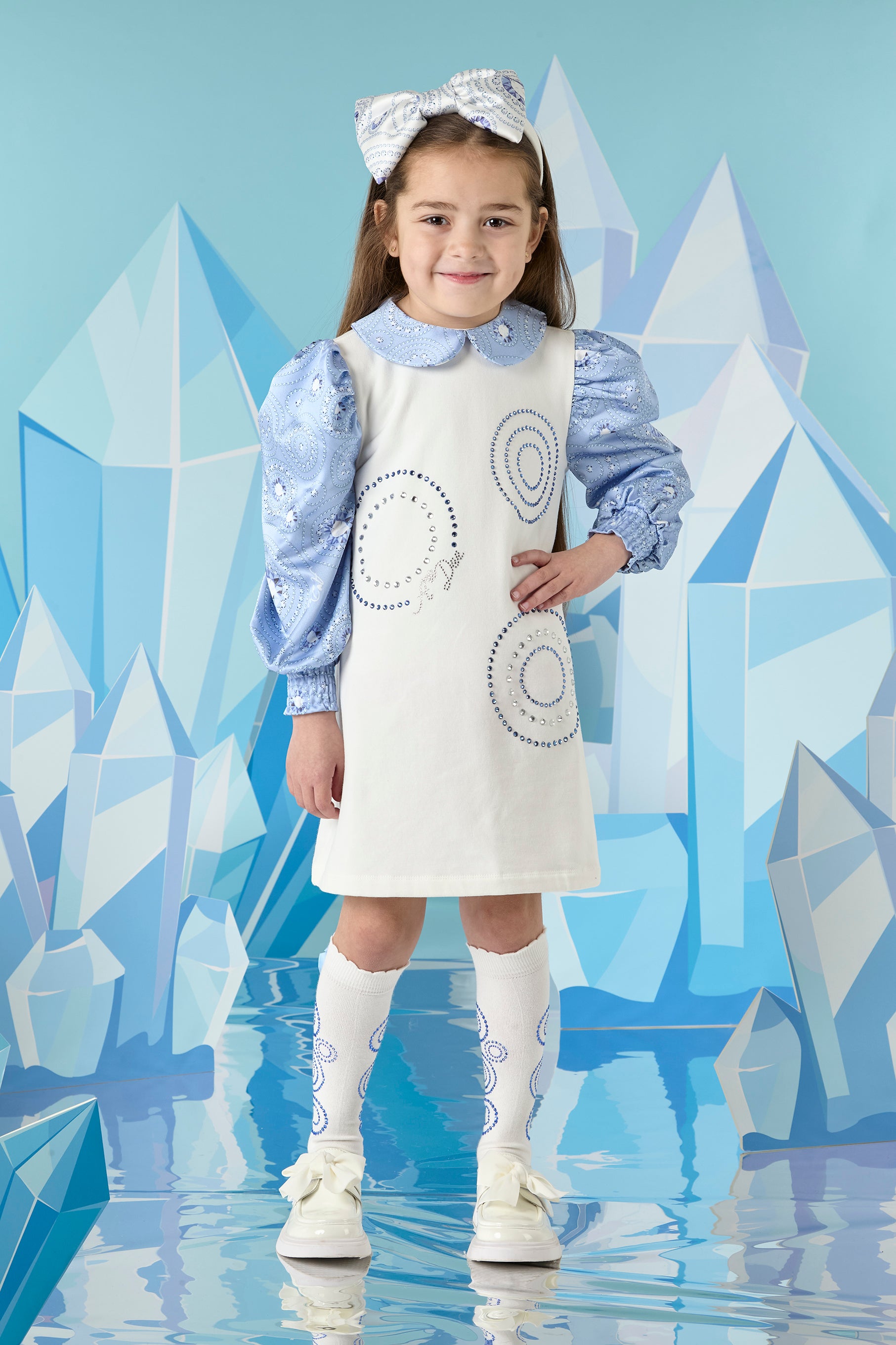 ADee PRYA Snow White Satin Printed Dress