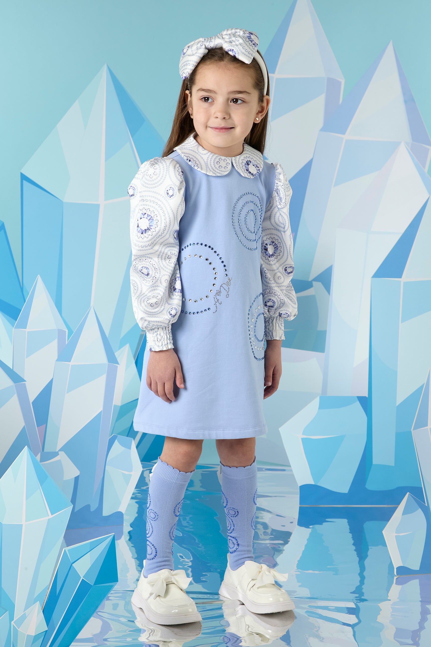 ADee PRYA Iced Blue Satin Printed Dress