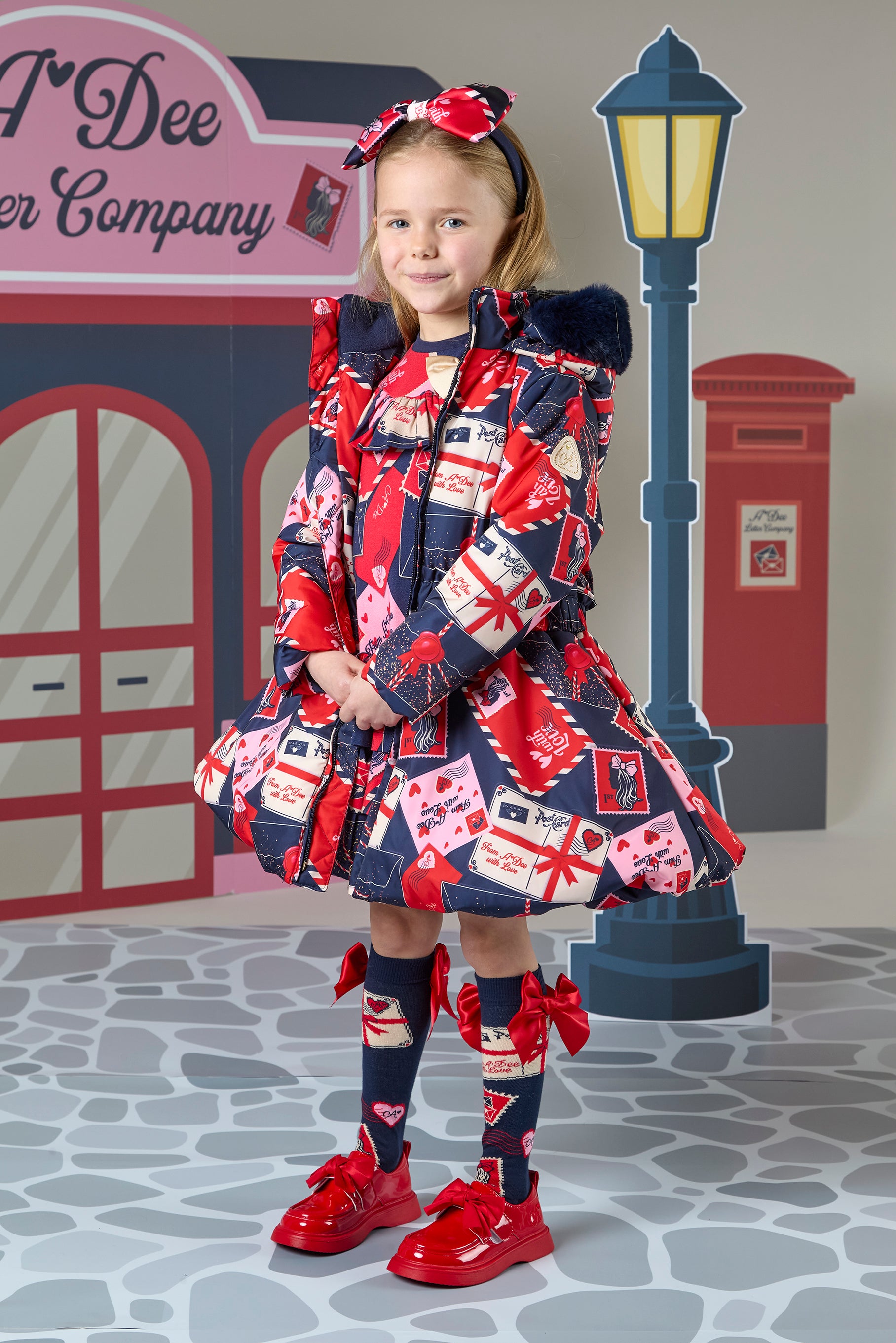 ADee RILEY Navy Blue Envelope Print Faux Fur Jacket