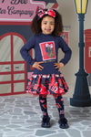 ADee RUTH Navy Blue Red & Pink Envelopes Stamp Dress