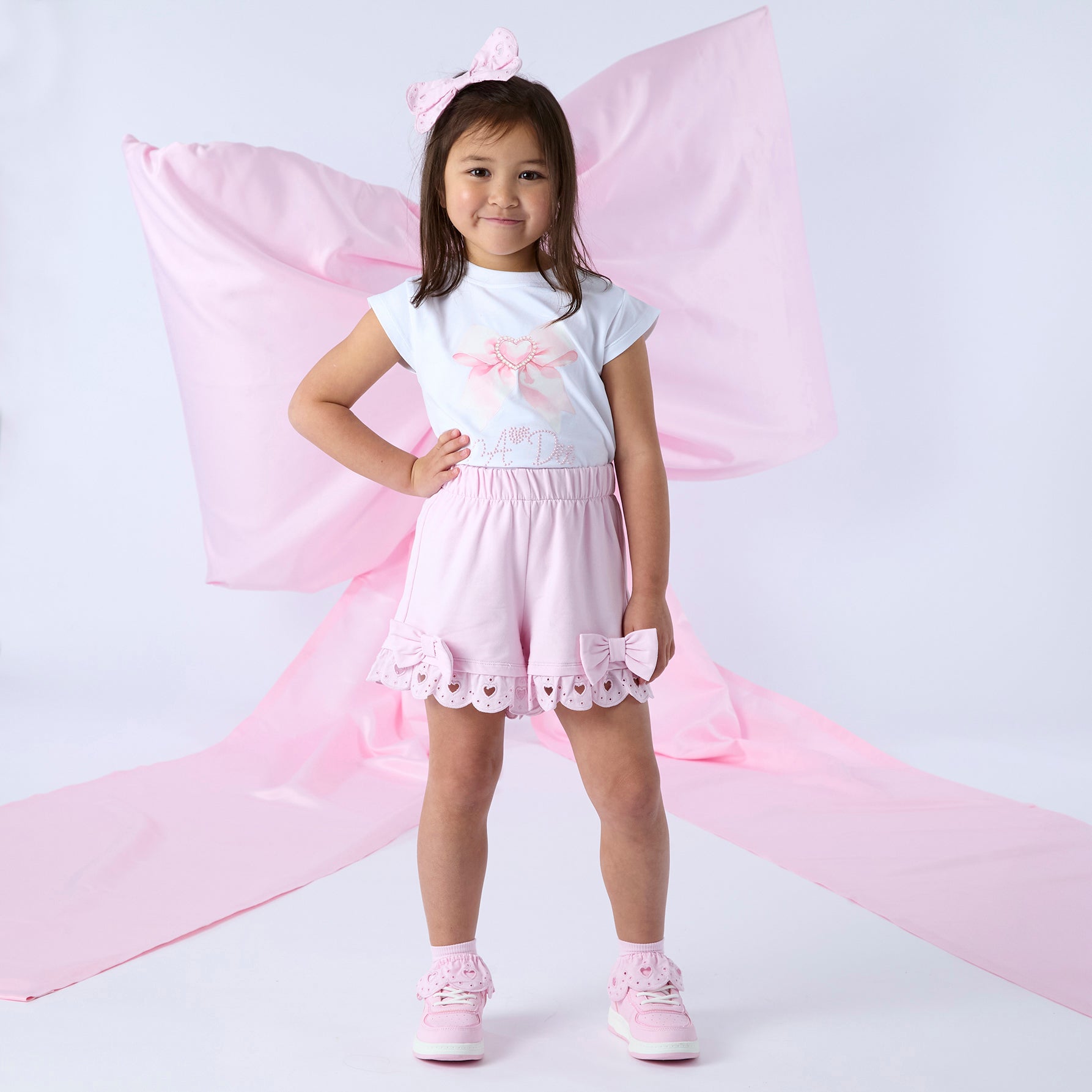 PREORDER SS26 ADee ROXY White & Pink Bow Shorts Set